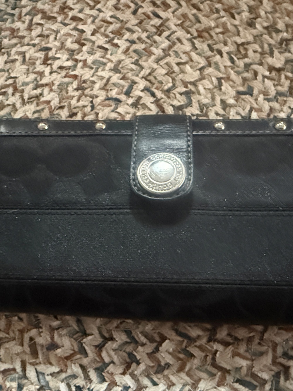 Coach Black Stud-Trim Card & Key Holder